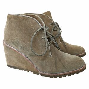 Coach Karson Chestnut Tan Suede Lace Up Booties Wedge Boots Size Women's 9B